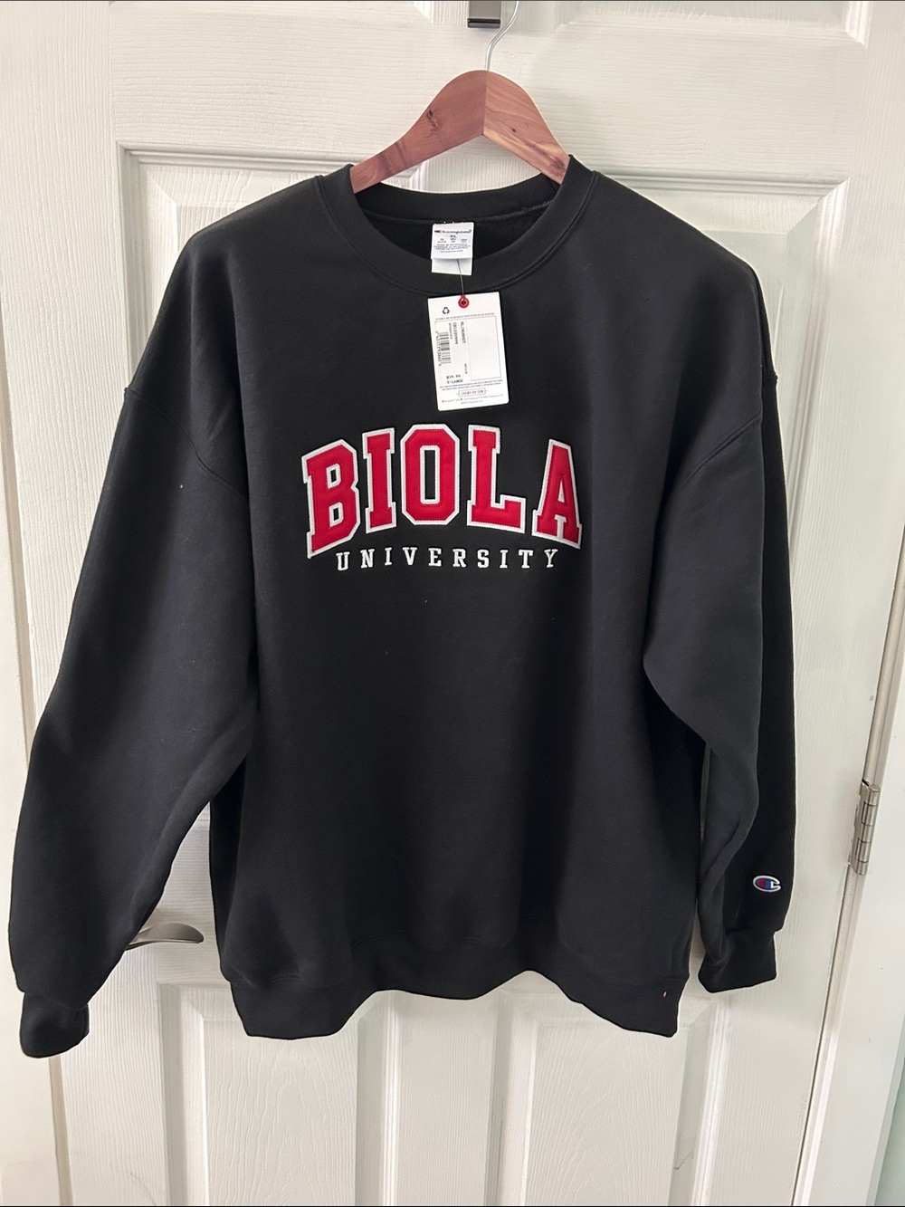 BIOLA University Champion Black Crewneck Sweatshirt. Men’s Size XL. NWT